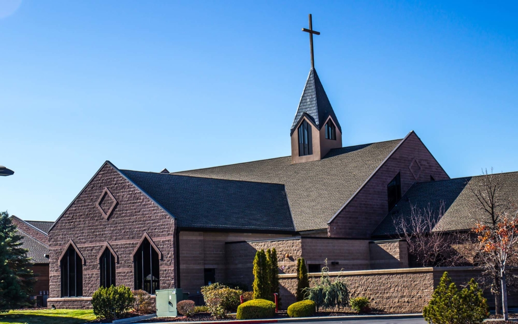 Steep Slope rooftop of a dark colored church