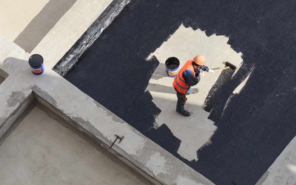 Overhead view of commercial roof restoration